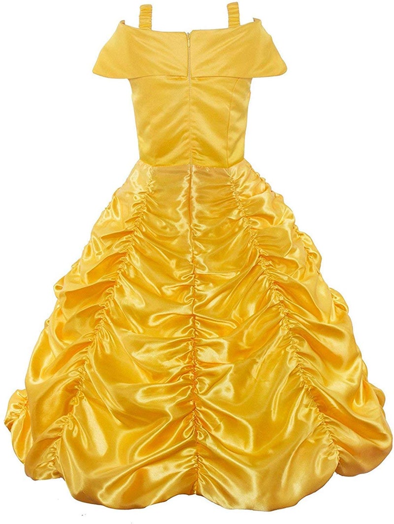 JerrisApparel Princess Dress Off Shoulder Layered Costume for Little Girl (9-10 Years, Yellow with Accessories) - Image 3